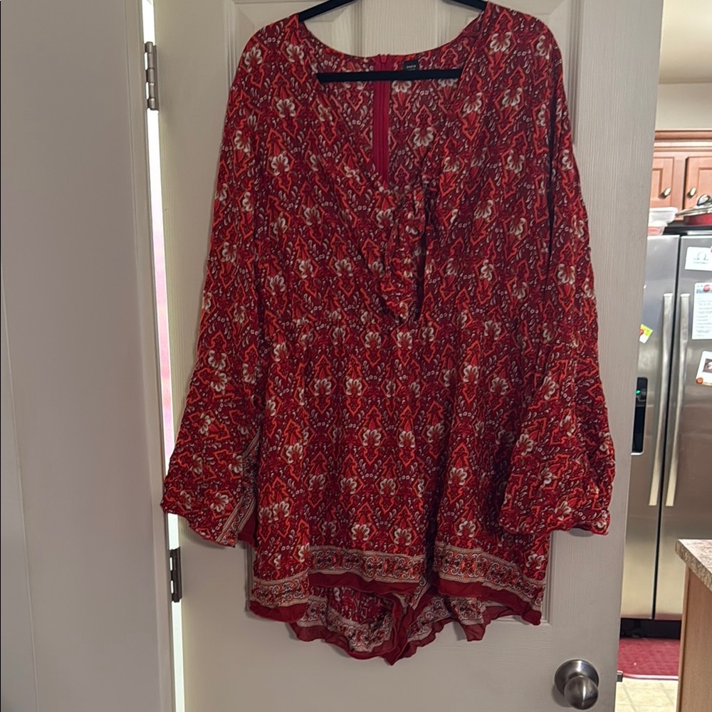 Women's Red Patterned romper